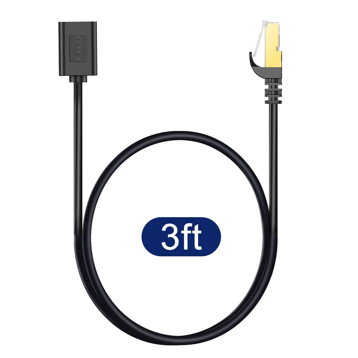 J&D Câble Ethernet Cat6 0,9 m (lot de 5), RJ45 Plaqué or, 10Gbps pour Gaming/Streaming/Réseautage, Intérieur et Extérieur