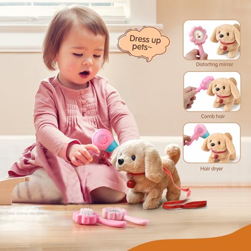 Elektronisches Haustier Hund,Spielzeug Hund mit Leine der Läuft und Bellt für Kleinkinder Mädchen Junge 3 4 5 Jahre alt - Labrador