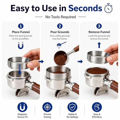 Image of Street27 51mm Magnetic Portafilter Dosing Ring - Stainless Steel Espresso Funnel for Mess-Free Coffee Grinding | Barista Powder Ring Accessory for 51mm Portafilter