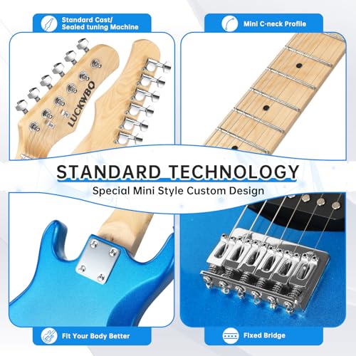 Image of 30 Inch Kids Electric Guitar Beginner Kits ST Style Mini Electric Guitar for Boys Girls，Electric guitar Starter Kit w / 5W Amplifier, Strap, Gig Bag, Strings, tuner，strings，Picks （Blue）