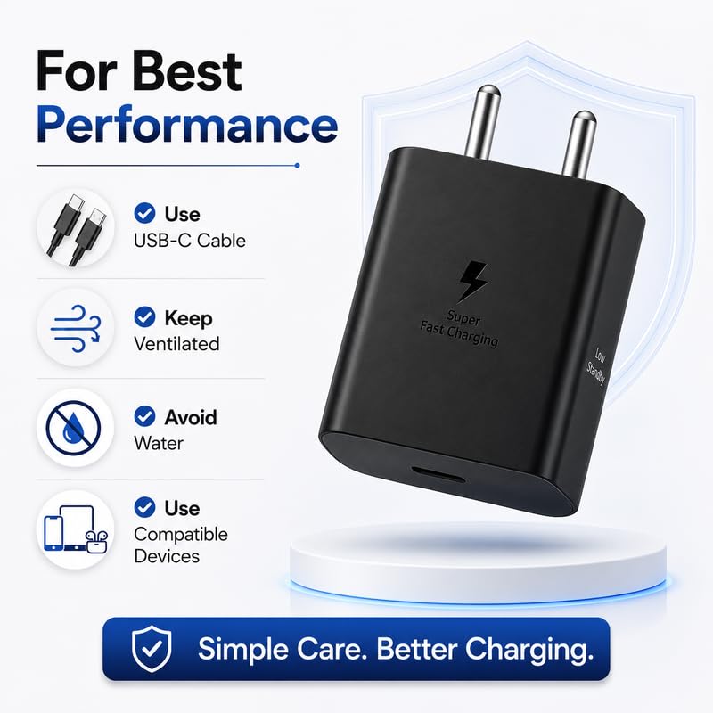 Image of 45W Type-C PD Charger Adapter Compatible with Samsung Galaxy Z Flip 5 & M54|M55|M56|M57|A56|A57|F56|S26|S25 (Ultra, Edge, Plus, FE) & Tab Series 45 W USB-C Fast Charging Travel Adapter
