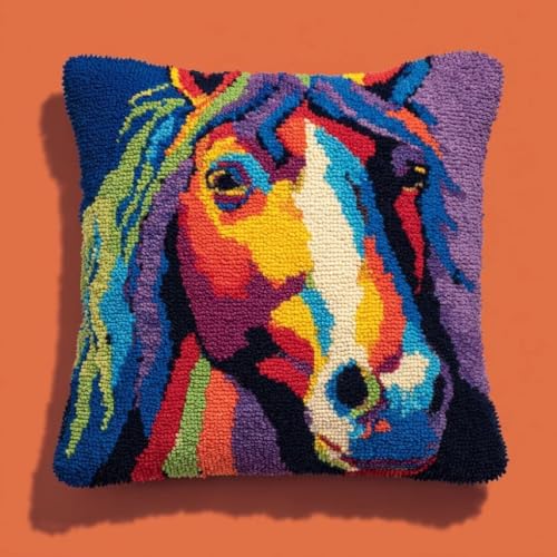 Kit de cojín de pestillo de caballo (43x43 cm) con funda preimpresa para bordado DIY