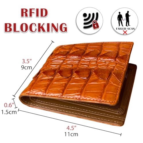 Image of HATA Orange Exotic Bifold Leather Wallet with Hidden Compartment, Men's Minimalist RFID Blocking Wallet with ID Window & Credit Card Holder, Men Handmade Gift for Birthday, Father's Day VINAM-105