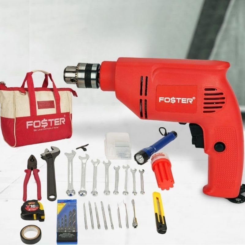 Image of FOSTER FKS-032 SUPREME General Purpose tool bag with Forward /Reverse Drill machine Pistol Grip Drill MADE IN INDIA (10 mm Chuck Size)