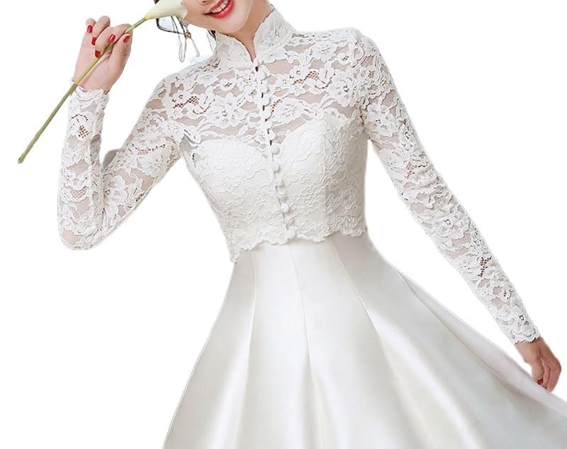 1pc White Full Sleeve Lace Floral Shawl Wedding Bridal Custom Bride Shrug Women Summer Bridal Shawl Accessories