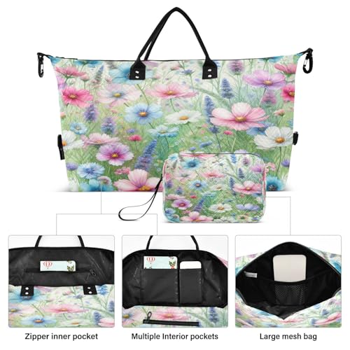 ​​Large Foldable Travel Duffel Bag, Waterproof Gym Bag for Men & Women, Carry-On Luggage Weekender Overnight Bag, Meadow Flowers2