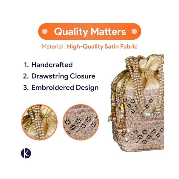 Kundhadiya Collections Potli Bags for Ladies | Potli Bags for Ladies for Wedding | Potli Bags for Women (Cream) - Image 4