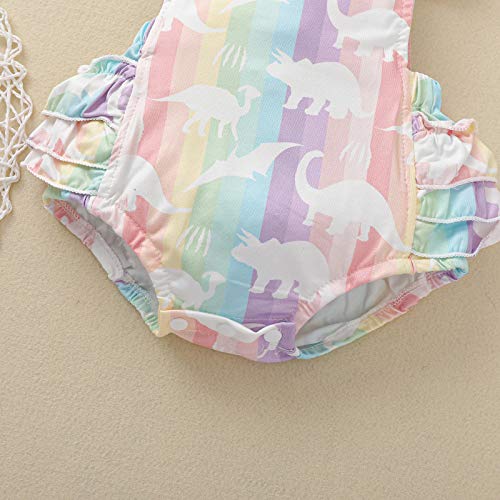 Newborn Baby Girl Ruffle Sleeveless Romper Jumpsuit Dinosaur Rainbow Backless Bodysuit Summer Outfits Clothes (A-Colorful, 0-6 Months) #TOP5