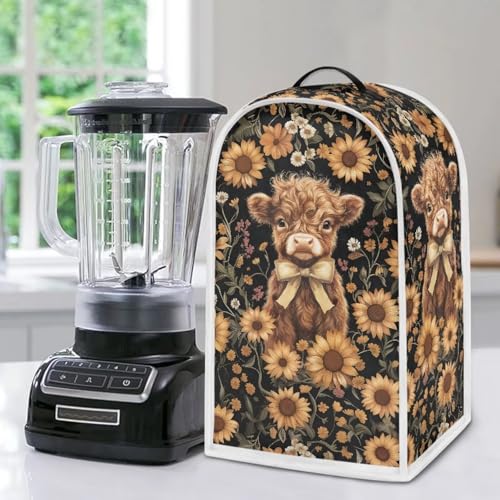 Image of Talayituse Highland Cattle Sunflower Print Blender Dust Cover, Fingerprint Protection Cover for Stand Mixer or Coffee Machine, Home Kitchen Appliance Covers for Stain Dust Resistant Supplies