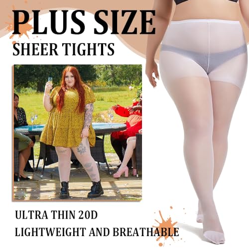 MERYLURE 2 Pairs Plus Size Sheer Tights for Women, 20D Soft Sheer Queen Stockings Control Top Pantyhose Reinforced Toes2
