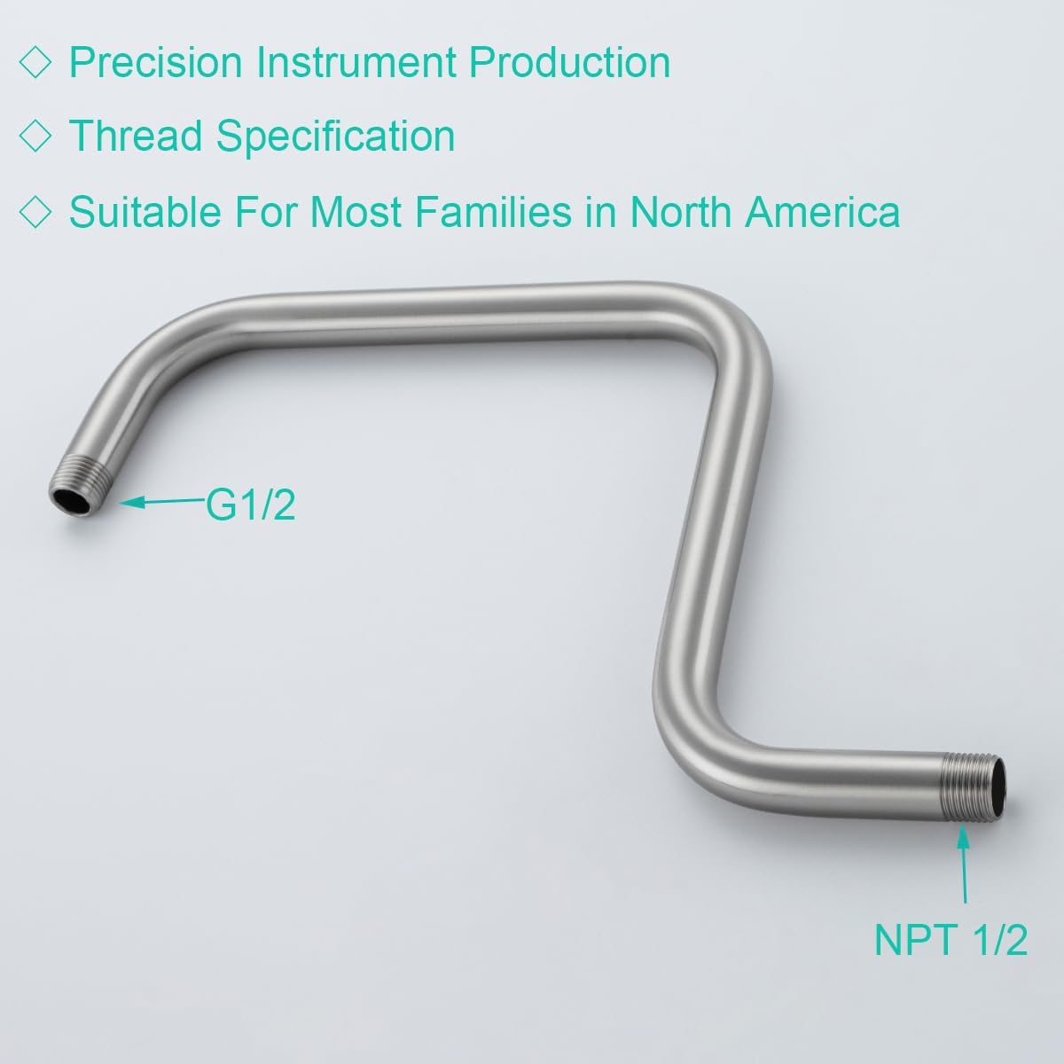 13" Gooseneck (S-Shape) Shower Arm Brushed Nickel Shower Head Extension with Unique Flange, Standard 1/2" Connection