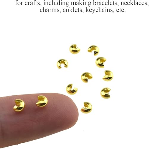 Miniatura 4 de 200 cuentas de crimpado de 0.12 pulgadas (0.118 in) de cobre dorado medio redondo, material de cuentas de crimpado abierto para fabricación de joyas