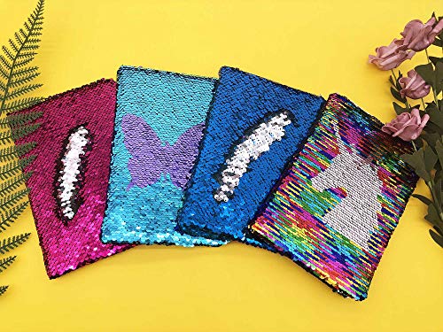 Ginmlyda Sequin Girls Journal For Kids, 8.5X5.5 Inches 160 Lined Pages Diary For Girls Butterfly Reversible Flip Sequence Notebook For Teenage Pre School Writing Drawing Travel Gifts (Purple- Blue) #TOP6