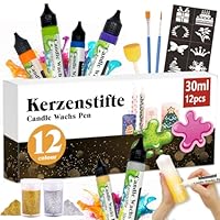 30ml Kerzenstifte Wachsstifte mit Feiner Glitzer Gold Silber Kerzen Bemalen Set Candle Wachs Pen für Ideal zum Kerzen Dekorieren & Gestalten Kerzenfarbe (12-Farben)