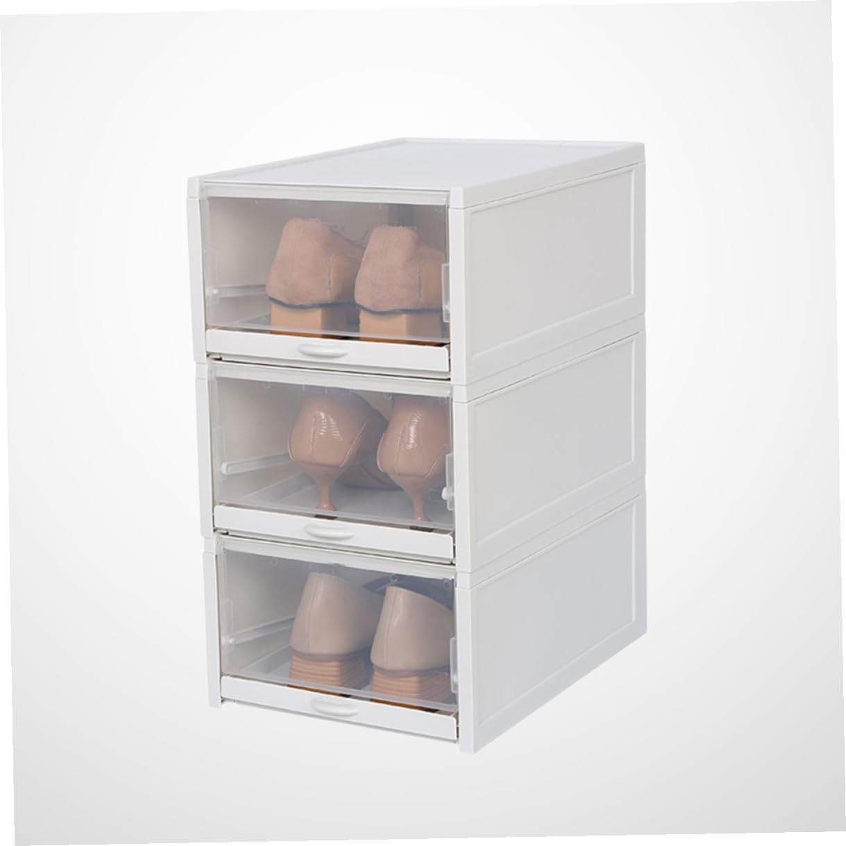 Zerodeko 3pcs Stackable Transparent Shoe Storage Boxes with Drawer Design for Women Space-saving Plastic Organizer for Small Closets Dorm Rooms and Shoe Cabinets Grey