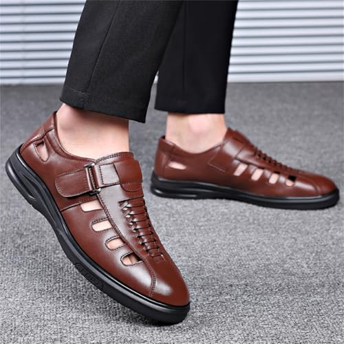 Veslexth Men's Sandals Causal Leather Shoes Outdoor Sport Lightweight Arch Support Walking Anti-Slip Loafers Brown by Veslexth - Used condition - Image 2