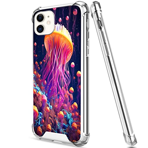 SHENCANG BLUE Case for iPhone 11 with Jellyfish Designer Art159 Pattern Clear Frame Slim Transparent Soft TPU Shock-Proof Four Corners Reinforced Mobile Phone Case