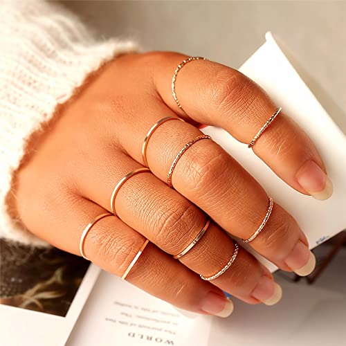 WFYOU 10 Pcs 1-2mm 18K Gold Plated Simple Rings for Women Band Knuckle Stacking Midi Rings Elegant Classic Minimalist Rings Comfort Fit2