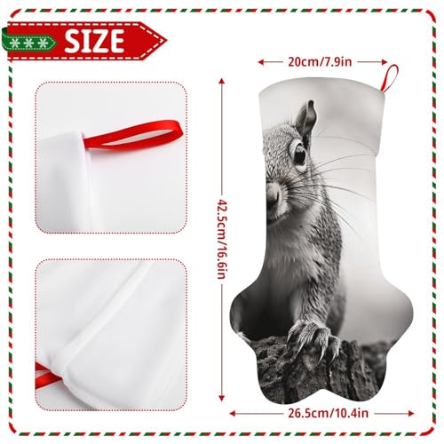 Weihnachtsstrumpf aus Polyester, Pfotenabdruck, hellgrauer Eichhörnchen-Druck, Weihnachtsstrumpf mit Pfotenabdruck, perfekte Urlaubsdekoration und Geschenktüte