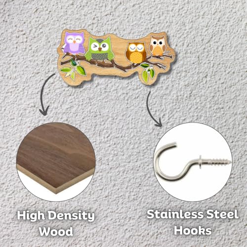 Image of Wooden Colourful Owl Wall Mount Key Hanger for Home Office Decorative Wall Mounted Stylish Key Hanger for Home Decor (Four Owl)