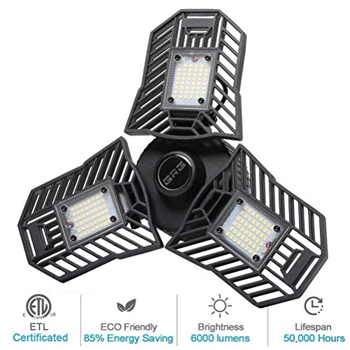 Garage Light, 60W Deformable LED Garage Lights, 6000 Lumens Tribright Garage Light Bulb, Garage Ceiling Lighting, Shop Light for Garage Basement Attic Warehouse Etc.