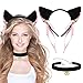 BUENTYA Kit de Serre-Tête Oreille de Chat en Peluche Chat Oreille Bandeau Cheveux Hoop Ruban Rose Serre Tête Halloween avec Collier Ras du Cou avec Cloche pour Cosplay Halloween Enfant Femme(Noir)