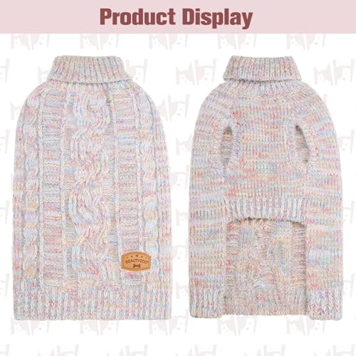 Image of BEAUTYZOO Dog Sweaters for Large Dogs, Knit Clothes with Harness Hole | Turtleneck Pullover Fall Winter Knitwear, Fuzzy Fleece Cold Weather Coat for Girl Boy Puppy, Warm Pet Sweatshirt, Beige L