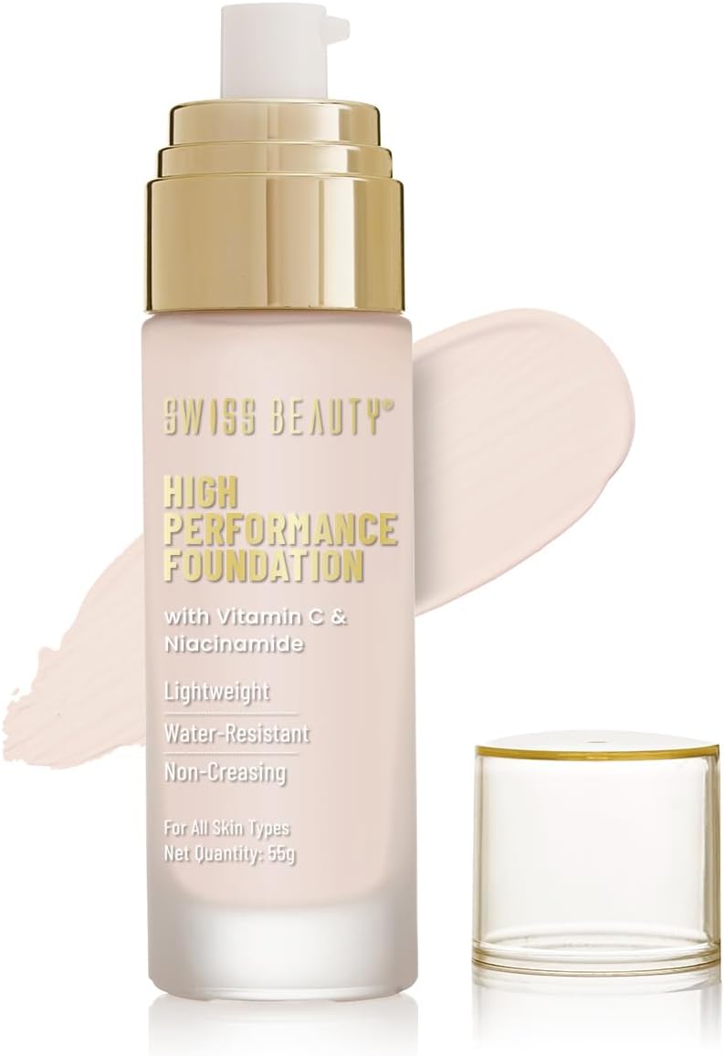 High Performance Liquid Dewy Foundation For All Skin Type|Water-Resistant|Medium To Buildable Coverage|Lightweight|Easy To Blend|With Vitamin C&Niacinamide| 01 White Ivory,55G Pack of 1