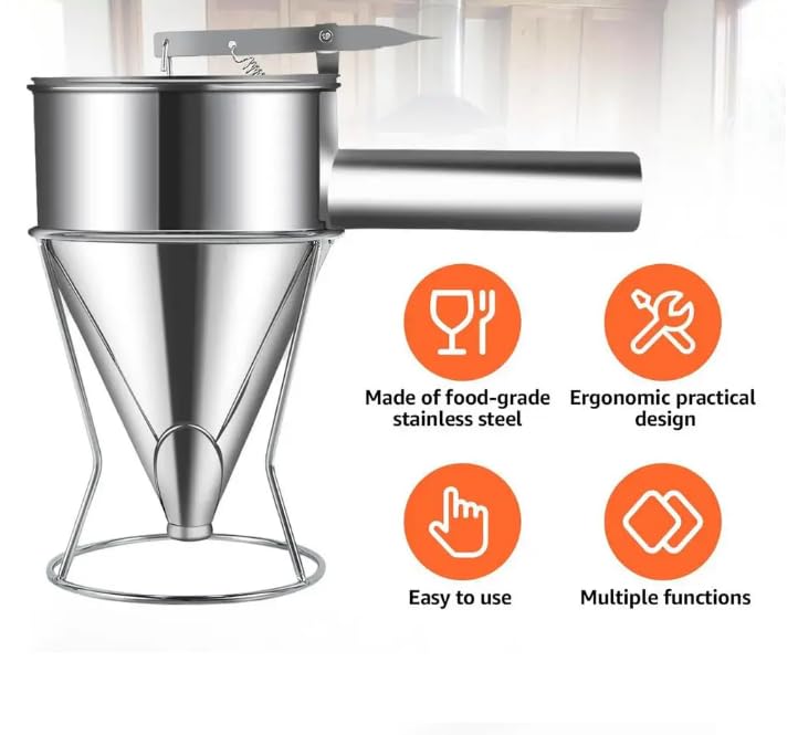 Funnel Cake Dispenser Piston Funnel Pancake Batter Dispenser with Stand Cupcake Batter Pourer Kitchen Gadget for Cake Baked