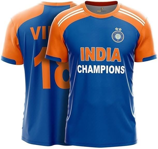 Unisex Customized and Personalized Indian Blue & Orange Regular Fit Jersey with Name & Number 2024 and 2026