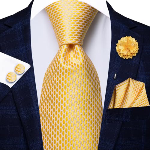Image of Hi-Tie Men's Tie Lapel Pin Set Pocket Square Cufflinks Formal Woven Silk Tie Sets Wedding Party