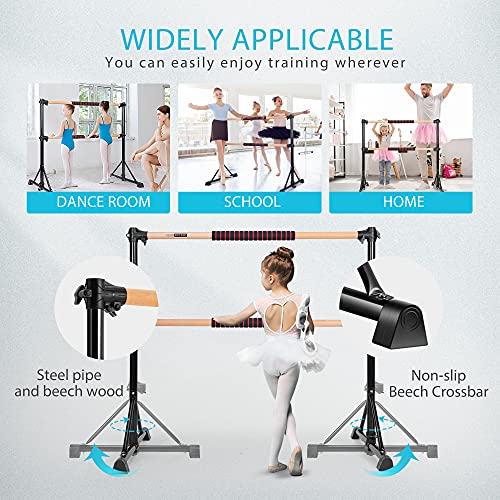 image for VIVOHOME Portable Anti-Slip 4ft Adjustable Ballet Barre Bar with Beech