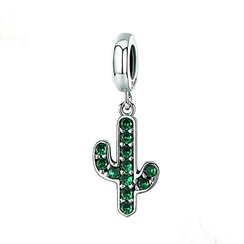Green Cactus Charm 925 Sterling Silver Botany Charm Beads for Fashion Charms Bracelet & Necklace