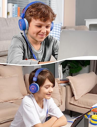 Image of New Bee Kids Headphones for School with Microphone KH20 HD Stereo Safe Volume Limited 85dB /94dB Foldable Lightweight On-Ear Headphone for boy Mac /Android /Kindle /Tablet /Pad(Royal Blue)