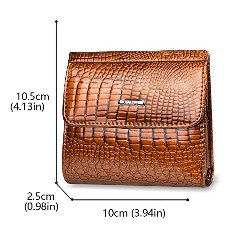 Women Small Compact Bifold Genuine Leather Wallet Ladies Mini Purse with ID Window Coin Pocket (Gold)2