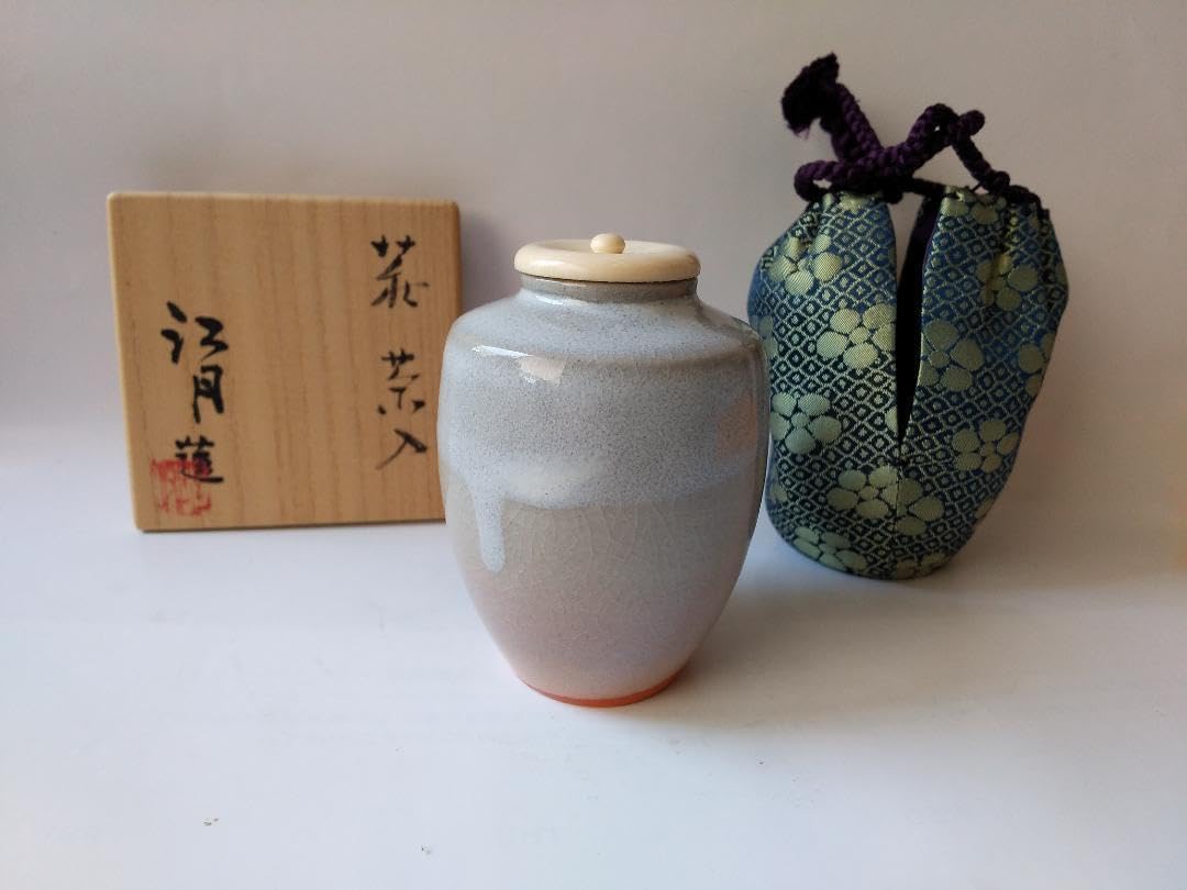 萩 茶入 肩衡茶入 萩焼 江月 仕覆 葛城緞子 茶道具 共箱 新品 未使用品 萩 茶入 肩衡茶入 萩焼 江月 仕覆 葛城緞子 茶道具 共箱