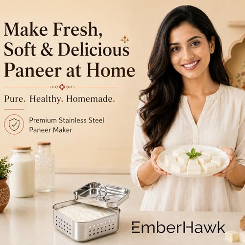 Image of Paneer Maker Steel - 12.5 x 12.5 x 4.5 cm | 550 ML | Stainless Steel Press Mould for Healthy Homemade Paneer, Tofu & Cheese | Rust-Free, Durable & Easy to Clean