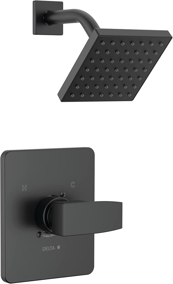 Delta Modern 14 Series Shower Faucet Set, Matte Black Shower Head and ...