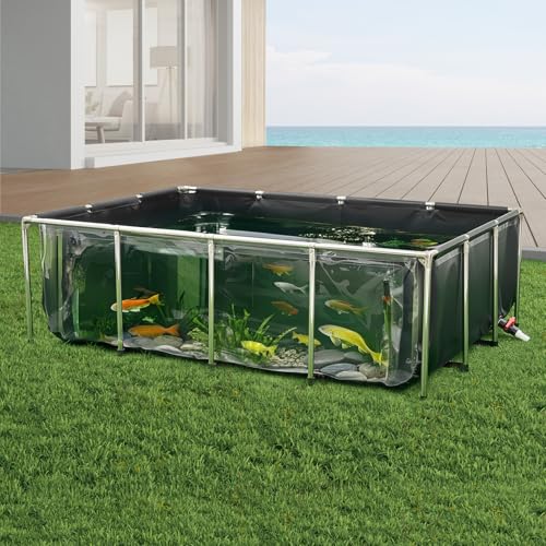 VEVOR Fischteich aus Segeltuch, 1781,3 L Fischtank, PVC-Koi-Tank mit transparentem Sichtfenster, Aquarium mit Edelstahlrahmen & Ablassventil, für Zucht von Koi, Goldfisch (schwarz)