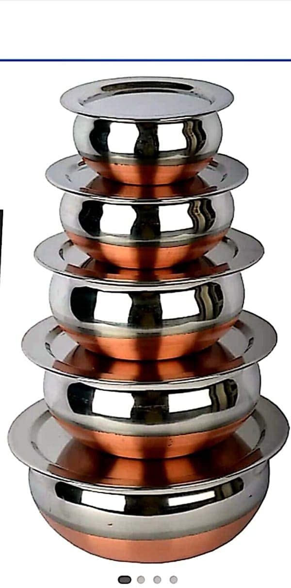 GEER Enterprise Stainless Steel Copper Bottom Handi/patila/Pot Biryani Punjabi Handi Set with Lid (5 Pieces Set)