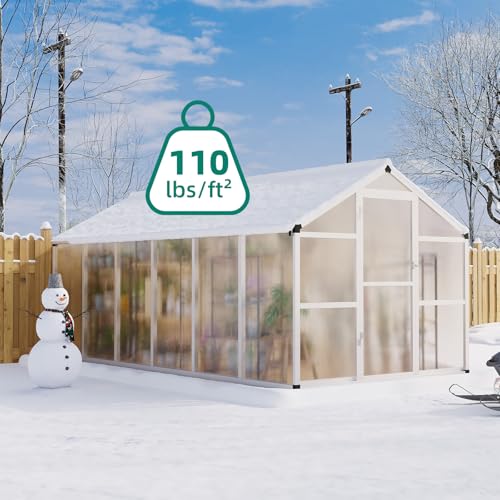 Garvee 8x12 FT Greenhouse - Aluminum Greenhouses for Outdoors, Large Polycarbonate Greenhouse with Roof Vent, Heavy Duty Walk-in Green Houses for Outside Garden, Backyard, Patio, Lawn, Easy Assembly