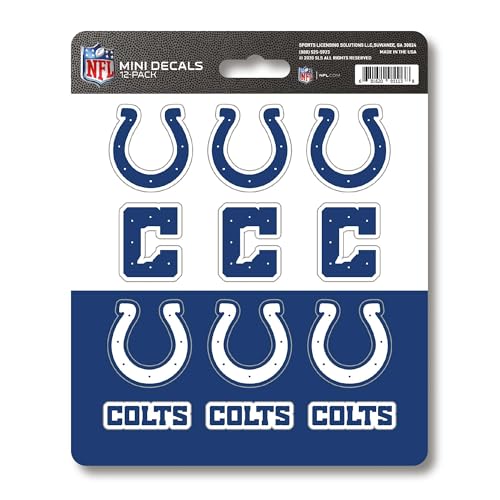 FANMATS 61122 NFL - Indianapolis Colts 12 Count Mini Decal Sticker Pack 5 x 6.25 in.- Great Gift for Sports Fans - Works On Hard Surfaces - for Homes, Cars, Trucks, SUVs.