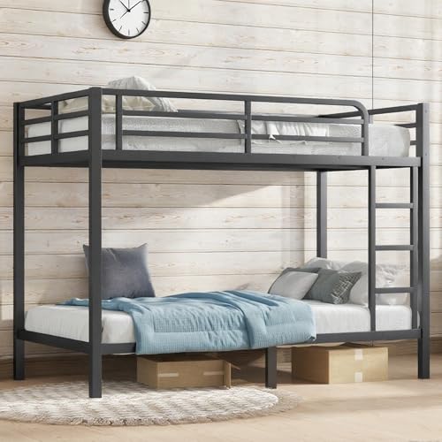Bellemave Metal Twin XL Bunk Bed with Guardrail & Ladder