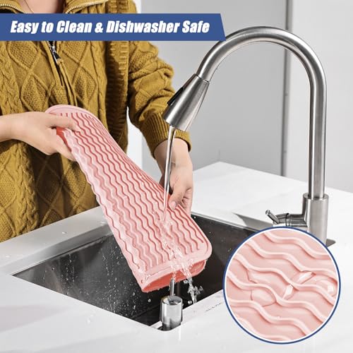 KitchenRaku Abtropfmatte 40x45cm , Geschirr aus Silikon hitzebeständiges rutschfestes Abtropfmatte Spüle,Spülmatte Abtropfunterlage,Tischset (Blassrosa)