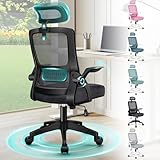ELFORDSON Ergonomic Office Chair with Headrest, High Back Computer Chair, Dynamic Lumbar Support, 90° Flip-up Armrest, Breathable Mesh Swivel Desk Chairs for Home Office, Black