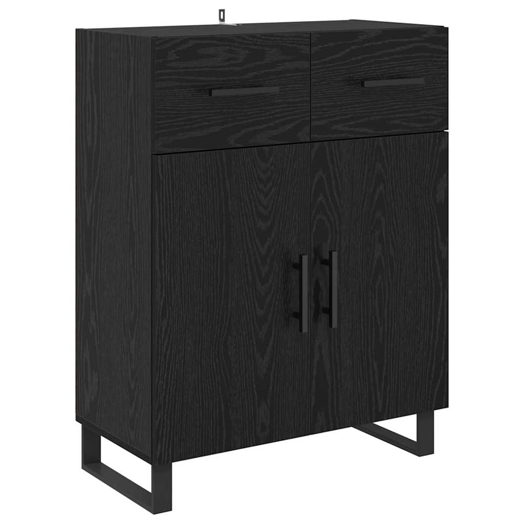 Meuble haut noir aspect chêne 69,5 x 34 x 180 cm avec 2 portes, 4 étagères et 2 tiroirs, buffet moderne pour salon, salle à manger, bureau avec beaucoup d'espace de rangement et