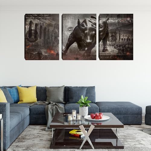 Yetaryy 3P-NEWBULL-S Motivational Wall Art Canvas Print Bull Office Decor 3 Pieces Inspirational Framed Prints Entrepreneur Quotes Decoration Framed Ready To Hang thumb #3