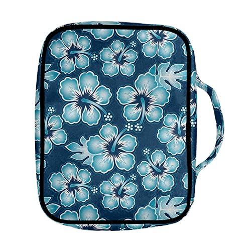 Drydeepin Blue Tropical Hibiscus Flowers Floral Pattern Bible Case For Women Portable Lightweight Bible Book Protecitve Cover With Zipper Large Bible Bag And Totes Handbags Bible Study Supplies #TOP1