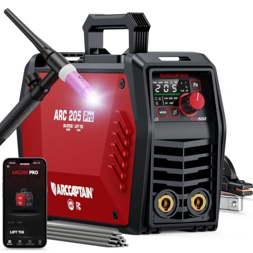 Image of ARCCAPTAIN 205A Stick /Lift TIG Welder with Torch, 120V /240V Welder Machine | Stick /Lift TIG Welding Machine with APP Control, Synergic Control, Large LED Display, 10 Rods, Hot Start, Arc Force