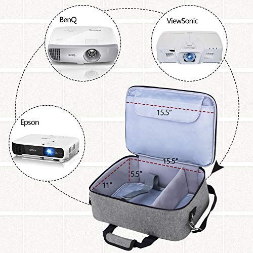 Luxja Projector Case, Projector Bag with Protective Laptop Sleeve, Projector Carrying Case with Accessories Pockets, Large(16 x 11.5 x 5.75 Inches), Gray - Thumbnail 6